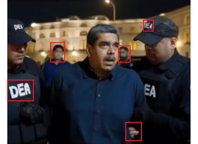 <em>Inconsistencias de la imagen que grafica la supuesta captura de Maduro. Foto: captura de X</em>   