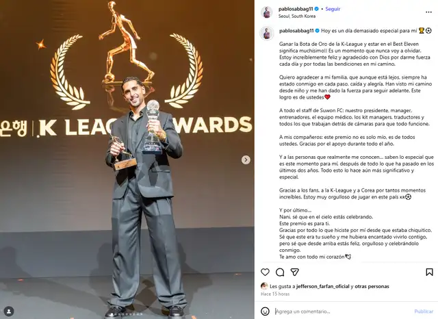 La dedicatoria de Sabbag. Foto: IG La dedicatoria de Sabbag. Foto: IG