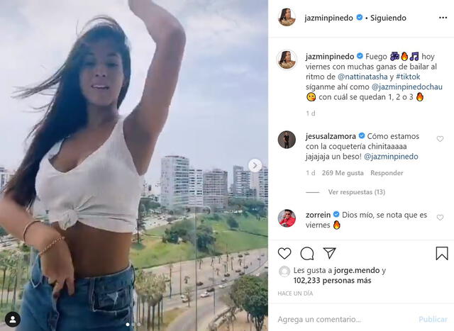 Jazmín Pinedo comparte baile de canción de Natti Natasha en Instagram y Tik Tok.