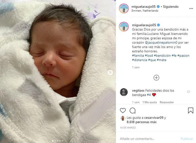 Miguel Araujo emocionado por el nacimiento de su segundo hijo, Luciano.
