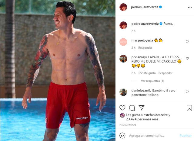 Pedro Suárez Vértiz halagó a Gianluca Lapadula. Foto: PSV Twitter