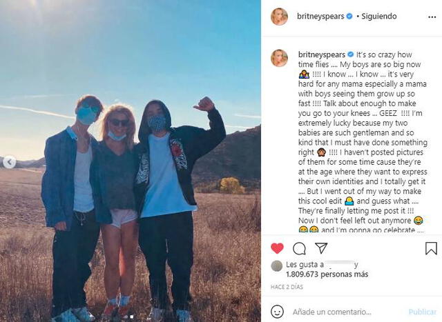 Britney Spears comparte en Instagram tierna postal con sus dos hijos