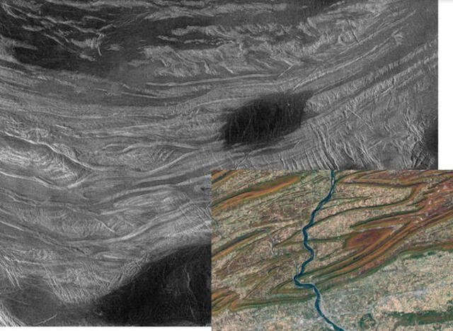 Imagen de las montañas plegadas de Venus, que se asemejan a los Apalaches. Foto: NASA/JPL