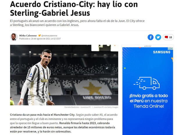 Cristiano Ronaldo irá al Manchester City. Foto: AS