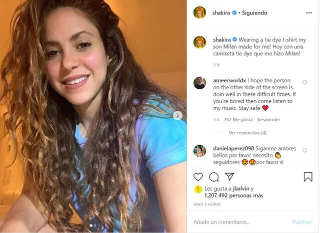 La publicación de Shakira en Instagram mostrando los diseños que realizó su hijo.