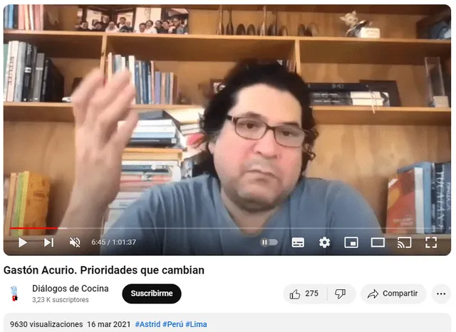  La versión original de la entrevista a Gastón Acurio fue publicada el 16 de marzo de 2021. Foto: captura en YouTube / Diálogos de cocina.&nbsp;   