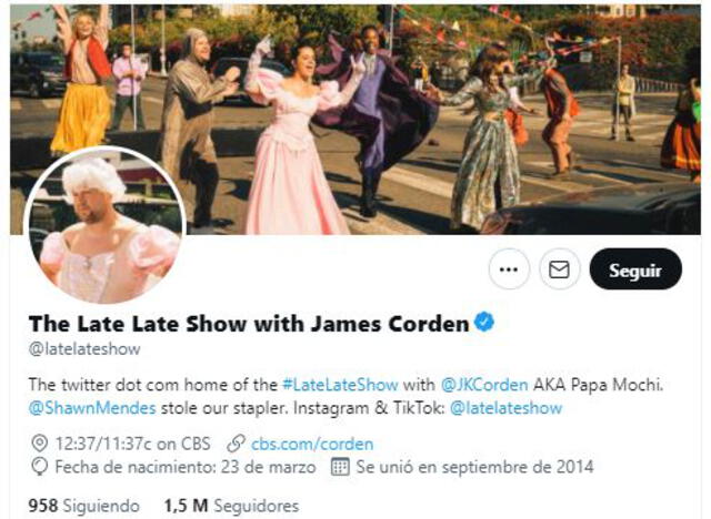 Perfil del programa The Late Late Show con James Corden. Foto: Twitter