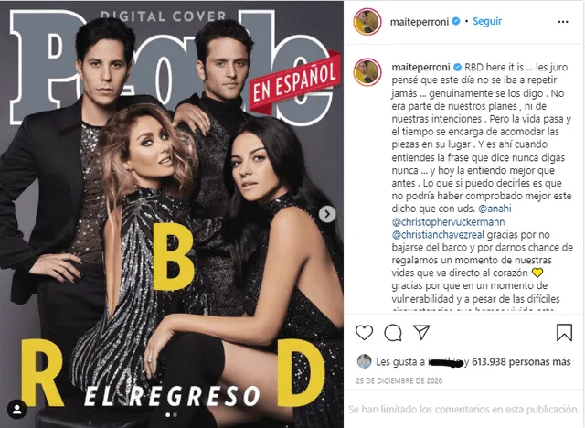 Anahí, Christian Chávez, Maite Perroni y Christopher Von Uckerman unieron sus voces en la noche del 26 de diciembre de 2020 para rendir tributo a RBD. Foto: Maite Perroni/Instagram