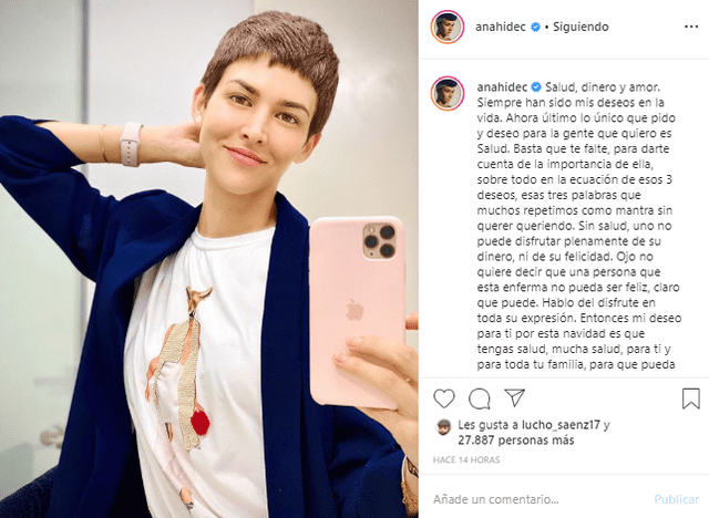 Anahí de Cárdenas deja emotivo mensaje en su perfil de Instagram.
