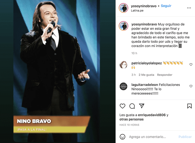'Nino Bravo' emocionado por llegar a la final de Yo soy 2022. Foto: Sebastián Hormazábal/Instagram