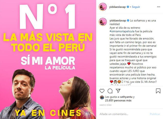 Yiddá Eslava y Julián Zucchi celebran éxito de "Sí, mi amor" en Instagram