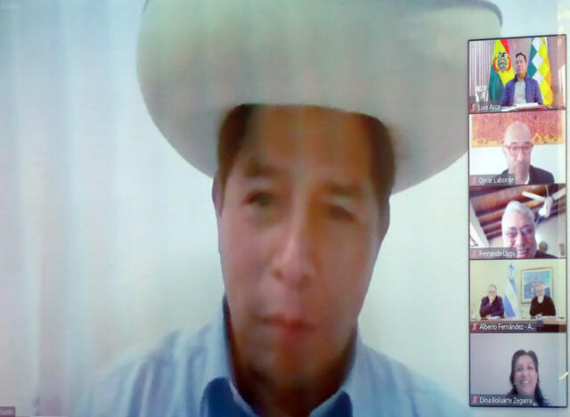 Pedro Castillo participó en la conferencia virtual organizada por el grupo de Puebla. Foto: Twitter @LuchoXBolivia