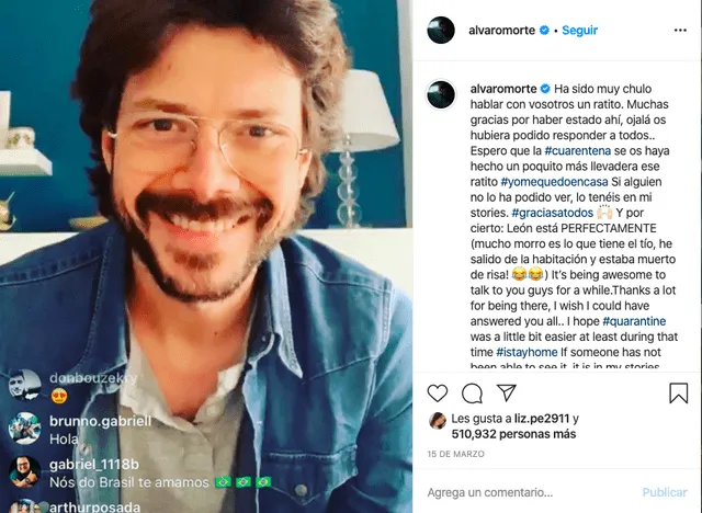 Álvaro Morte en Instagram