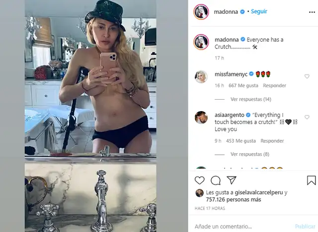 Madonna se muestra en topless. Foto: Instagram. Madonna se muestra en topless. Foto: Instagram.