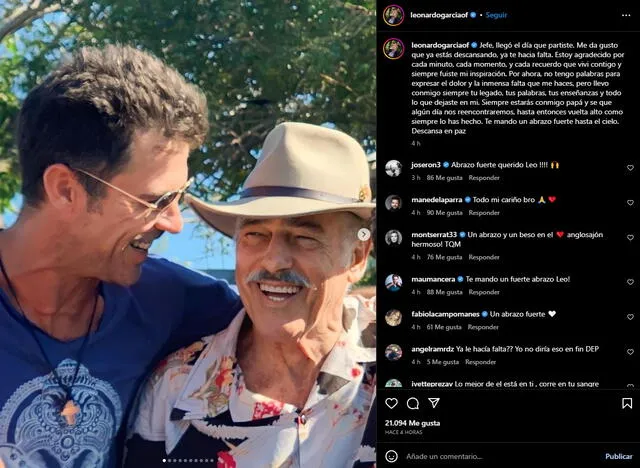 Leonardo García expresó su sentir tras el fallecimiento de su padre. Foto: Instagram / Leonardo García.   