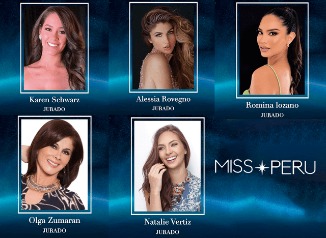 Karen, Olga, Natalie, Alessia y Romina conformaron el panel de jurado para entrevistar a las candidatas. Foto: composición LR/captura de Instagram/Miss Perú    