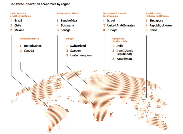 Brasil, Chile y México son los países más innovadores de América Latina en 2024, según la Organización Mundial de la Propiedad Intelectual. Foto: Global Innovation Index 2024.   