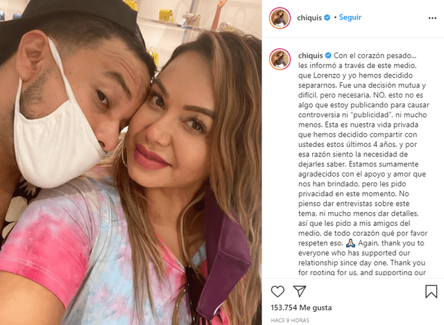 'Chiquis' Rivera confirma separación de Lorenzo Méndez.