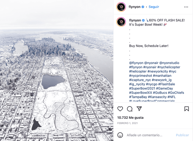 Publicación del 1 de febrero de 2021. Foto: captura en Instagram / @flynyon