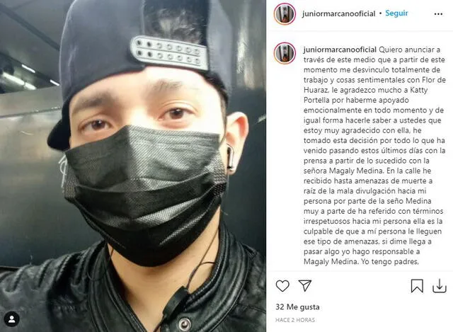 Junior Marcano anuncia ruptura con Flor de Huaraz. Foto: captura Instagram