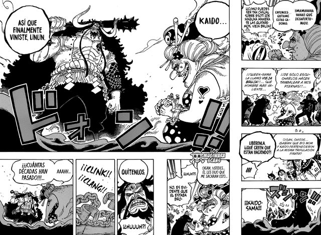 One Piece manga 951: ¡Choque de Yonkous! Kaido y Big Mom chocan en Onigashima