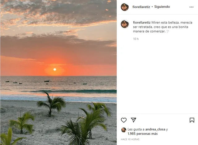 Fiorella Retiz publicó una foto de la playa donde se encontraba en su cuenta de Instagram.