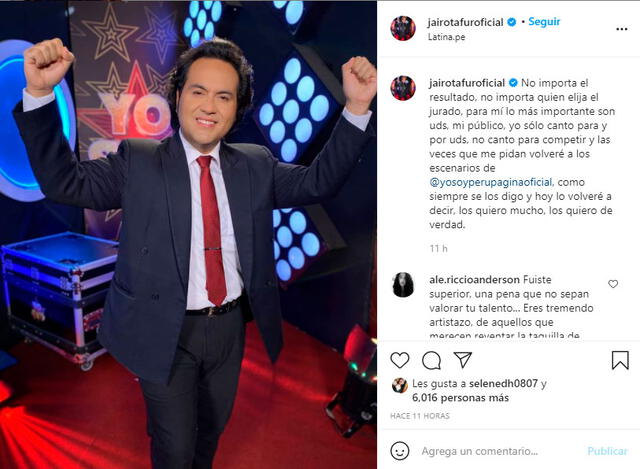 'Dyango' se dirigió a su público luego de quedar fuera de la final de Yo so, grandes batallas. Foto: Jairo Tafur Instagram