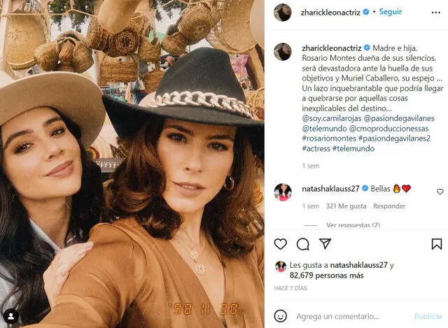 Zharick León, actriz que da vida a Rosario Montes y su hija en Pasión de gavilanes 2. Foto: Instagram