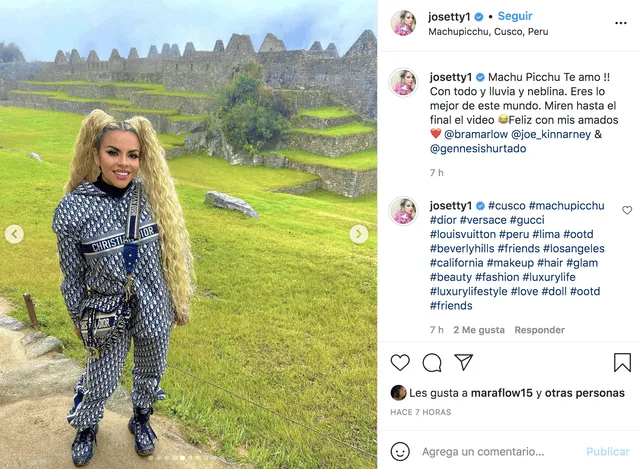 Josetty Hurtado visitó Machu Picchu junto a amigos norteamericanos y impactó con un total look de lujosa marca