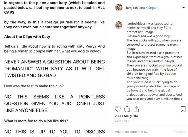 ¿Quién es Josh Kloss, el modelo que acusó a Katy Perry de acoso sexual?