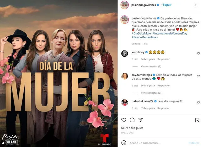 Pasión de Gavilanes y su mensaje por el Día de la Mujer. Foto: captura Instagram
