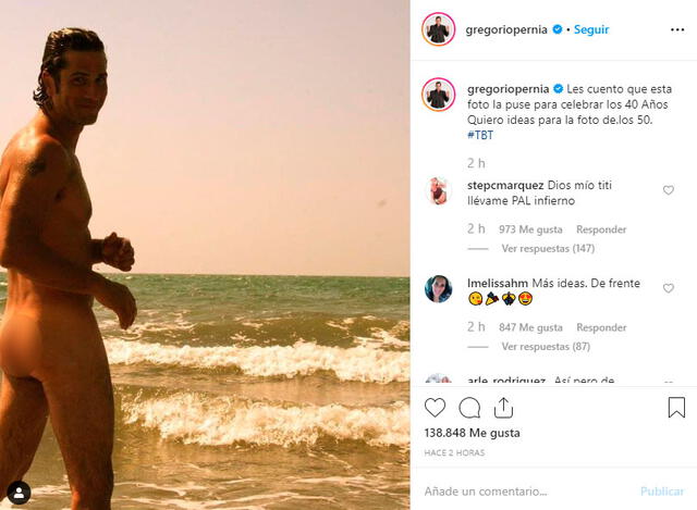 Gregorio Pernía se desnuda en Instagram