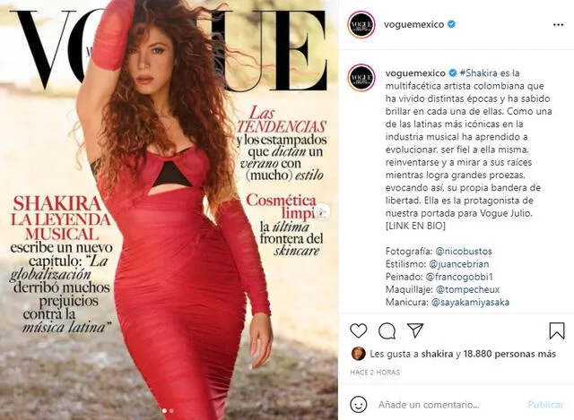 Shakira confirma el lanzamiento de próxima canción en julio. Foto: Vogue México/Instagram