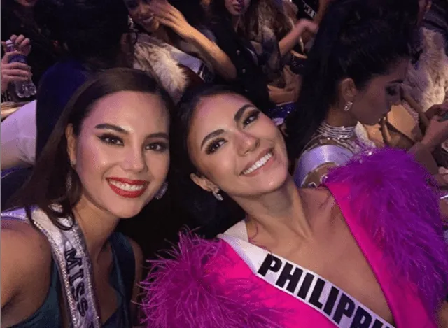 Miss Universo 2018, Catriona Gray, junto a su compatriota Gazini Ganados, una de las favoritas a llevarse la corona de este año.