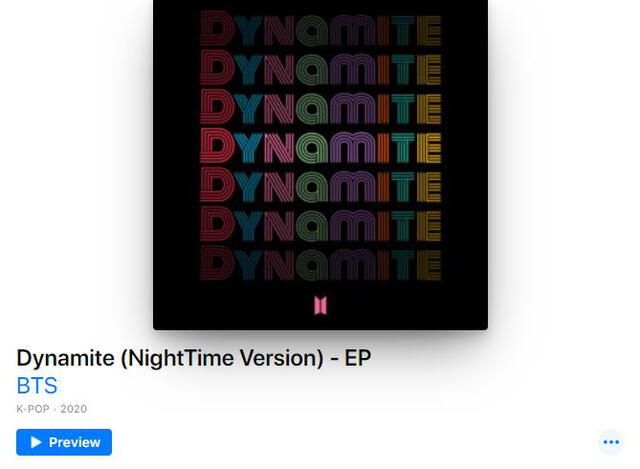 Dynamite de BTS (NightTime) en iTunes. Foto: captura