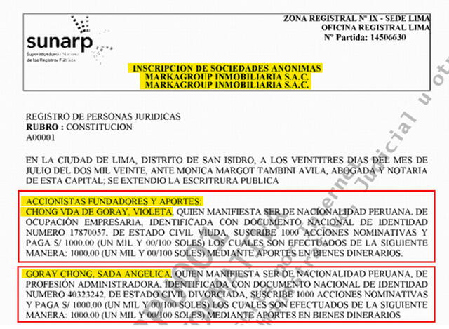 Documento donde figura la relación entre Marka Group y Sada Goray. Foto: difusión