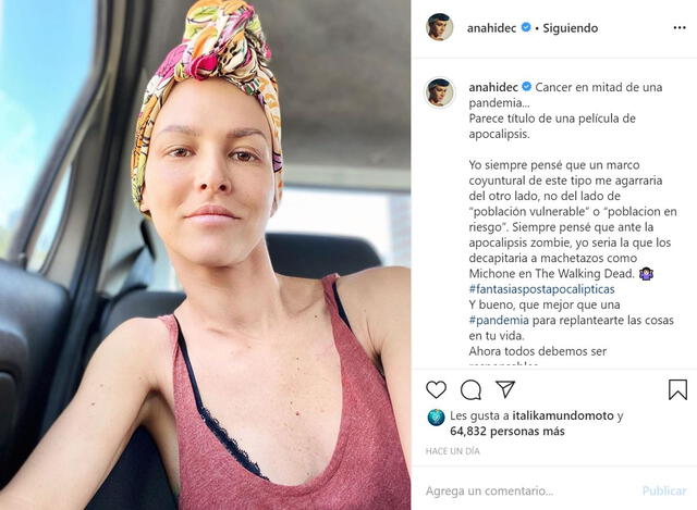 Publicación de Anahí de Cárdenas en Instagram por coronavirus en Perú.