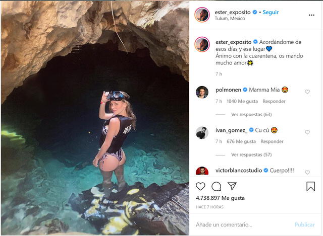 La publicación de Ester Expósito en Instagram enviando un mensaje de aliento a sus seguidores.