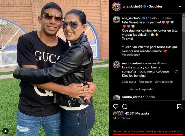  Ana Siucho aún mantiene las publicaciones junto al futbolista, pero también restringió los comentarios. Foto: captura    