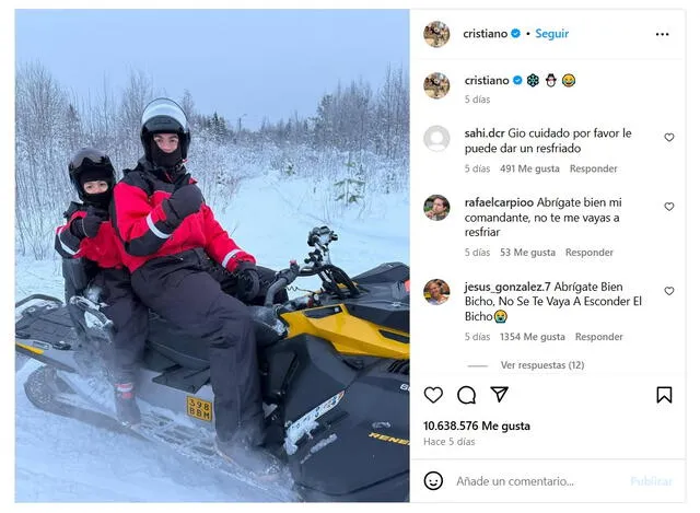 <em>Una de las publicaciones de Cristiano Ronaldo sobre su visita a Finlandia para festejar la Navidad. Foto: captura de Instagram</em>   