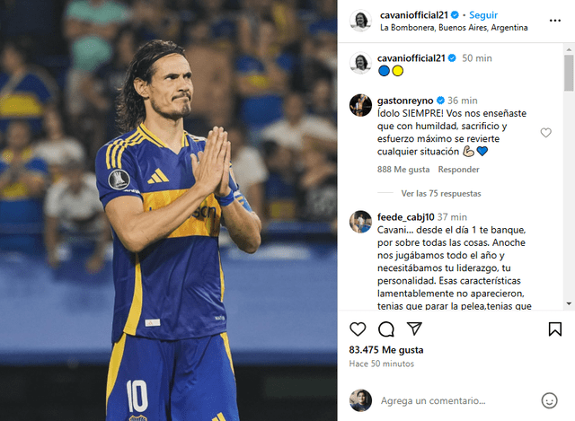 Edinson Cavani le pidió perdón a la hinchada de Boca luego de marcar su disparo de penal. Foto: captura Edinson Cavani le pidió perdón a la hinchada de Boca luego de marcar su disparo de penal. Foto: captura