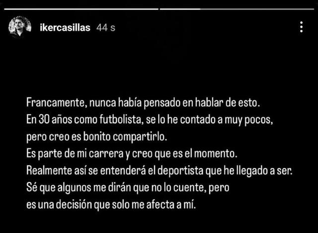 Este es el mensaje compartido por Iker Casillas en sus redes sociales. Foto: captura de Instagram Este es el mensaje compartido por Iker Casillas en sus redes sociales. Foto: captura de Instagram