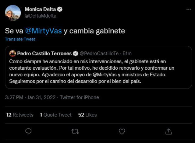 Mónica Delta con respecto al anuncio del presidente sobre cambiar el gabinete