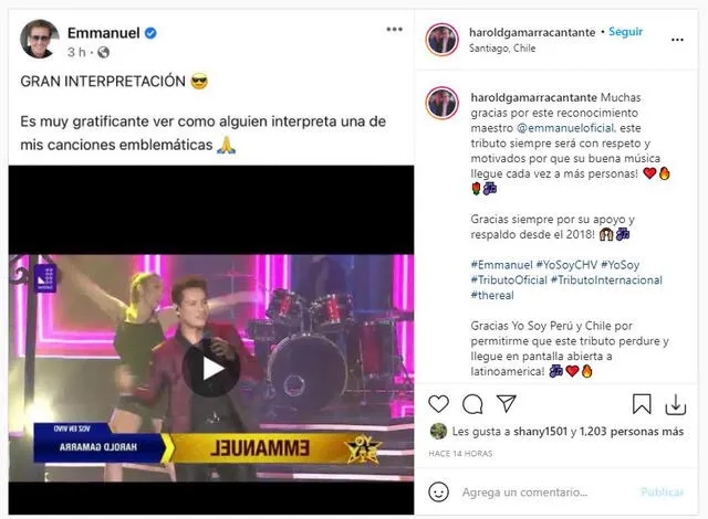 Mensaje de Harold a Emmanuel. foto: captura/Instagram