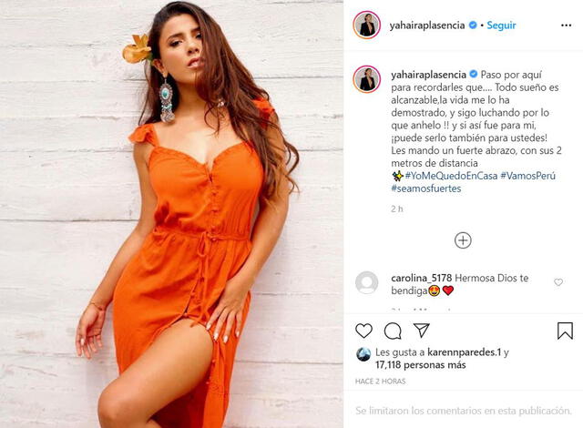 Yahaira Plasencia envía abrazos a fans en Instagram