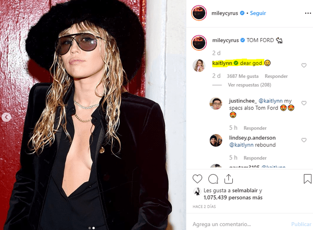 El comentario Kaitlynn Carter en la cuenta de Miley Cyrus