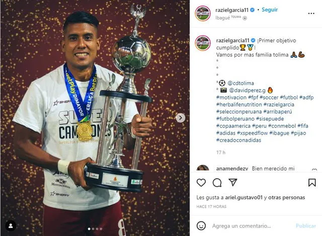 Raziel García lleva poco más de tres meses en Tolima. Foto: Instagram