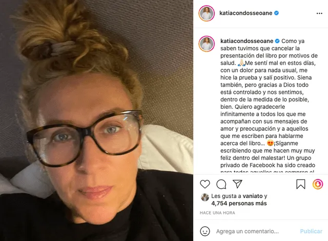 Katia Condos confirmó que dio positivo a la COVID-19