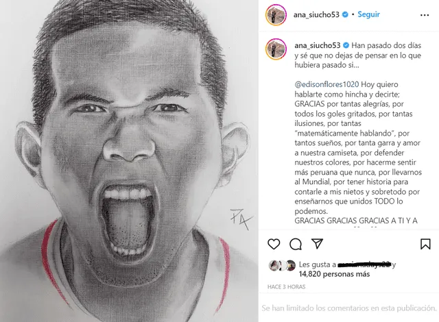 Ana Siucho envía cálido mensaje a Edison Flores en el marco de la derrota de Perú ante Australia. Foto: Instagram