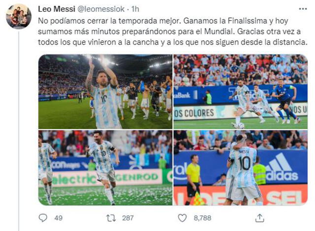 Publicación Lionel Messi. Foto: Captura Twitter Publicación Lionel Messi. Foto: Captura Twitter